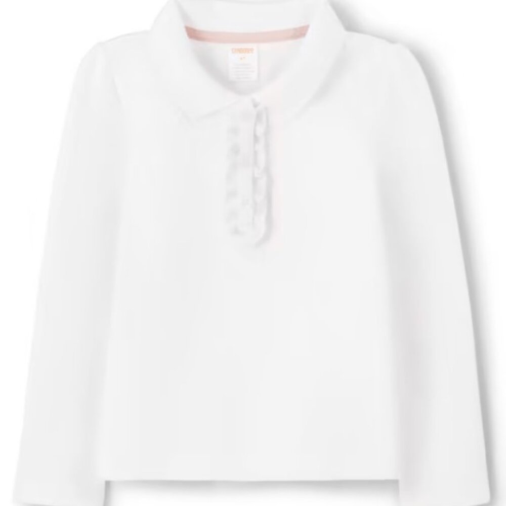 Gymboree Girls 12 White Long Sleeve Ruffle Polo NWT School Classic Preppy